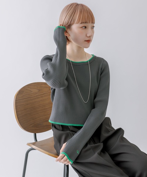 mline（エムライン）の「［mline］配色ロゴトップス（ニット/セーター・レディース・チャコールグレー/オフホワイト/オレンジ/グリーン・FREE）」の18枚目の写真