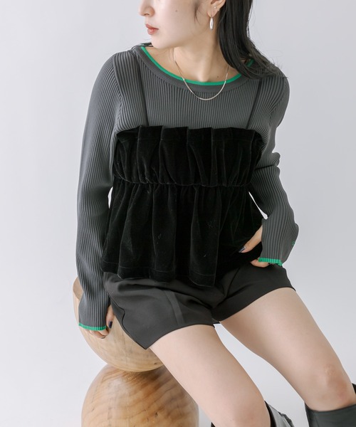 mline（エムライン）の「［mline］配色ロゴトップス（ニット/セーター・レディース・チャコールグレー/オフホワイト/オレンジ/グリーン・FREE）」の20枚目の写真