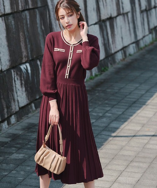 【セール】【洗える】セットアップ見え配色ニットワンピース（ワンピース）｜Tiaclasse（ティアクラッセ）