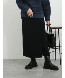 Samansa Mos2 blue | ブークレーフリンジナロースカート(スカート)