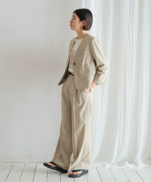 NOMBRE IMPAIR（ノンブルアンペール）の「ポリレーヨン麻　ショートジャケット（テーラードジャケット・レディース・グレー/ライトグレー/ベージュ/ブラック・FREE）」の12枚目の写真