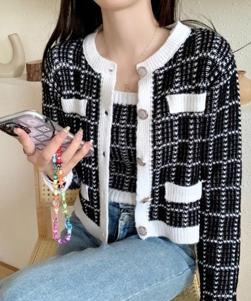 Miniministore(ミニミニストア)の「ニットカーディガンキャミソール2点セット(ニット/セーター・レディース・ホワイト/ブルー/ピンク/ブラック・フリー)」の2枚目の写真