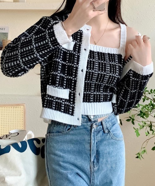 Miniministore(ミニミニストア)の「ニットカーディガンキャミソール2点セット(ニット/セーター・レディース・ホワイト/ブルー/ピンク/ブラック・フリー)」の13枚目の写真