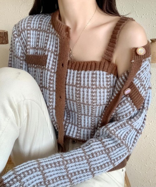 Miniministore(ミニミニストア)の「ニットカーディガンキャミソール2点セット(ニット/セーター・レディース・ホワイト/ブルー/ピンク/ブラック・フリー)」の18枚目の写真