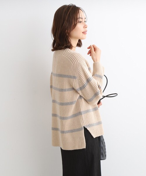 INDIVI（インディヴィ）の「◆【トレンド／ウール混】ドロップショルダー ボーダーニット（ニット/セーター・レディース・ホワイト系5/ベージュ系2/ネイビー系2・13/19/38/05/15 ）」の2枚目の写真