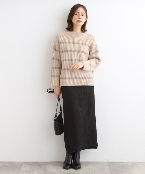 INDIVI（インディヴィ）の「◆【トレンド／ウール混】ドロップショルダー ボーダーニット（ニット/セーター・レディース・ホワイト系5/ベージュ系2/ネイビー系2・13/19/38/05/15 ）」の4枚目の写真