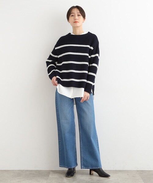 INDIVI（インディヴィ）の「◆【トレンド／ウール混】ドロップショルダー ボーダーニット（ニット/セーター・レディース・ホワイト系5/ベージュ系2/ネイビー系2・13/19/38/05/15 ）」の6枚目の写真