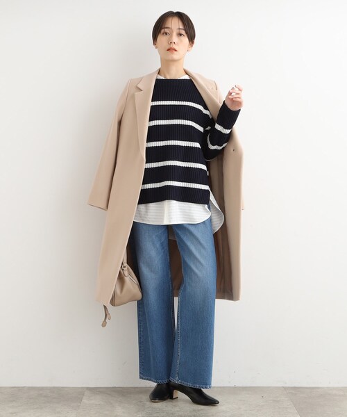 INDIVI（インディヴィ）の「◆【トレンド／ウール混】ドロップショルダー ボーダーニット（ニット/セーター・レディース・ホワイト系5/ベージュ系2/ネイビー系2・13/19/38/05/15 ）」の7枚目の写真