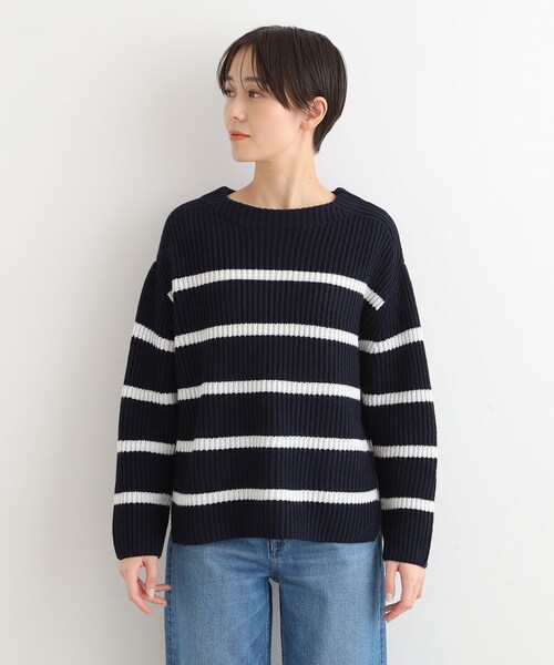 INDIVI（インディヴィ）の「◆【トレンド／ウール混】ドロップショルダー ボーダーニット（ニット/セーター・レディース・ホワイト系5/ベージュ系2/ネイビー系2・13/19/38/05/15 ）」の13枚目の写真