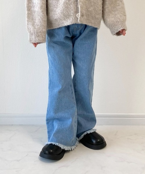 ロミヒー様おまとめ/ ichi ガウチョパンツ & yarn プルオーバー セール】【新色追加】【KIDS】【TYPY DENIM】甘織り裾フリンジ