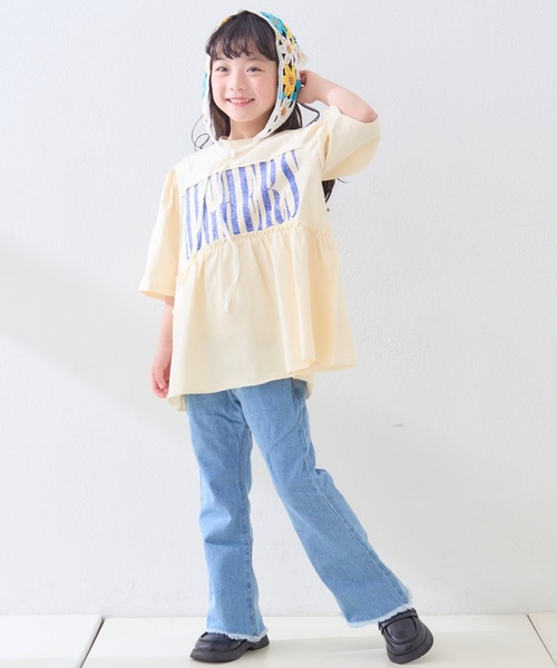 CIAOPANIC TYPY(チャオパニックティピー)の「【新色追加】【KIDS】【TYPY DENIM】甘織り裾フリンジフレアデニム(デニムパンツ・キッズ・サックスブルー/ネイビー/ブラック・SMALL/MEDIUM/LARGE/X-LARGE/XX-LARGE)」の14枚目の写真