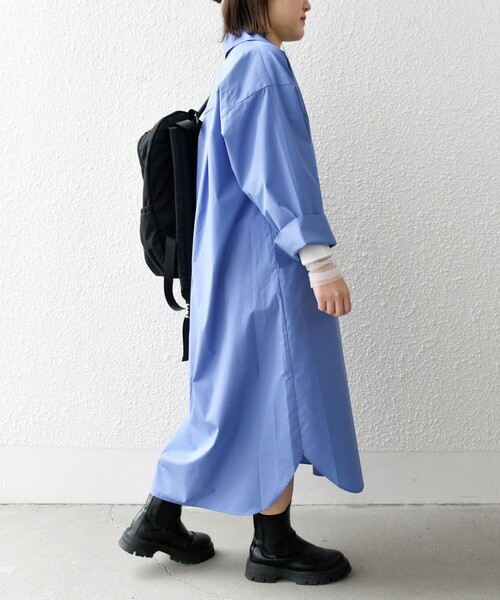 SHIPS anyネイビー 長袖 シャツワンピース ONE SIZE シップス エニィ