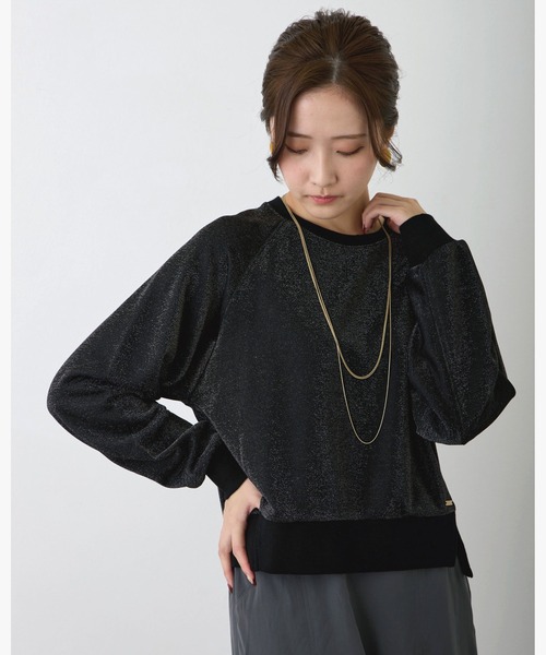 NICOLE white（ニコルホワイト）の「ラメ接結ラグランプルオーバー（Tシャツ/カットソー・レディース・ブラック/グレー・FREE）」の2枚目の写真