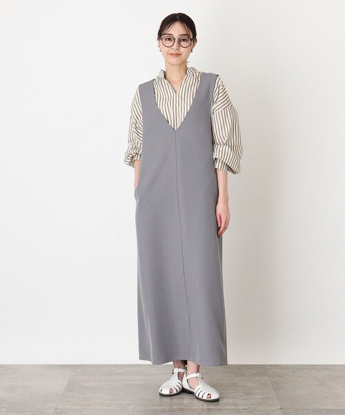 THE SHOP TK (ザ ショップ ティーケー )の「◆バッククロスジャンスカ/洗濯機OK(ワンピース・レディース・チャコールグレー/グレー/ベージュ・12/13)」の8枚目の写真