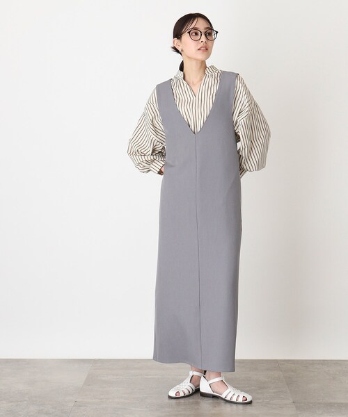 THE SHOP TK (ザ ショップ ティーケー )の「◆バッククロスジャンスカ/洗濯機OK(ワンピース・レディース・チャコールグレー/グレー/ベージュ・12/13)」の4枚目の写真