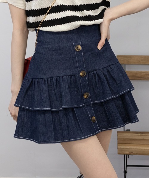 pumpkin port（パンプキンポート）の「ストレッチデニム 2段フリル