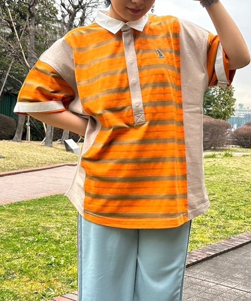 DOUBLE NAME（ダブルネーム）の「【m:rex】ミニ恐竜ワッペン ラガーＴＥＥ/ユニセックス（Tシャツ/カットソー・レディース・オレンジ/グリーン/オフホワイト・FREE）」の7枚目の写真