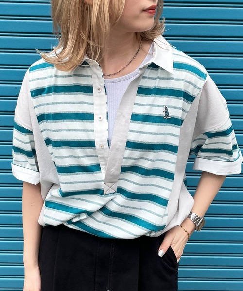 DOUBLE NAME（ダブルネーム）の「【m:rex】ミニ恐竜ワッペン ラガーＴＥＥ/ユニセックス（Tシャツ/カットソー・レディース・オレンジ/グリーン/オフホワイト・FREE）」の15枚目の写真