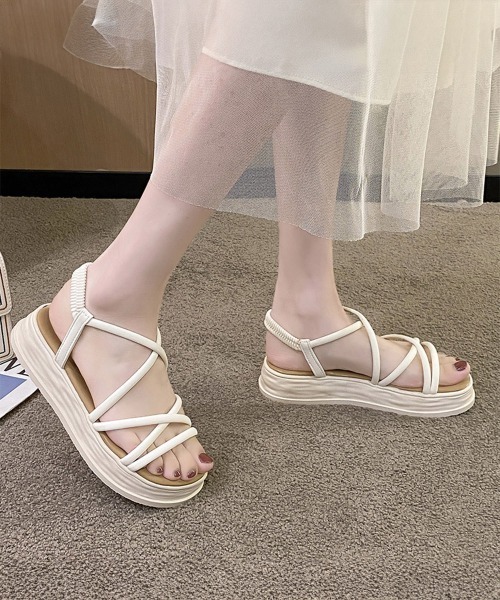 Miniministore(ミニミニストア)の「厚底サンダル ストラップ 美脚 韓国 夏(サンダル・レディース・ブラック/アイボリー・22.5cm/23.5cm/24.0cm/24.5cm/25.0cm/23.0cm)」の1枚目の写真