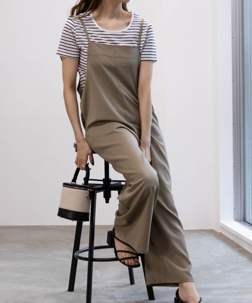 NAVY（ネイビー）の「NAVY 麻ライクサロペット＋半袖Tシャツセット アンサブル（サロペット/オーバーオール・レディース・ブラック/ミント/モカ・M/L/XL/S）」の3枚目の写真