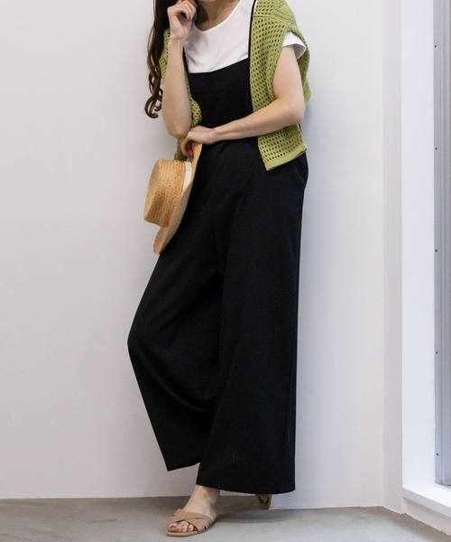 NAVY（ネイビー）の「NAVY 麻ライクサロペット＋半袖Tシャツセット アンサブル（サロペット/オーバーオール・レディース・ブラック/ミント/モカ・M/L/XL/S）」の14枚目の写真