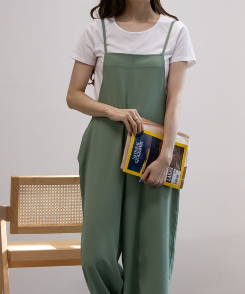 NAVY（ネイビー）の「NAVY 麻ライクサロペット＋半袖Tシャツセット アンサブル（サロペット/オーバーオール・レディース・ブラック/ミント/モカ・M/L/XL/S）」の17枚目の写真