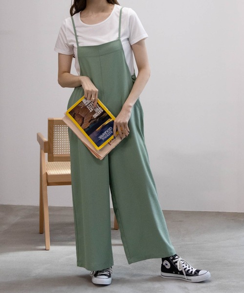 NAVY（ネイビー）の「NAVY 麻ライクサロペット＋半袖Tシャツセット アンサブル（サロペット/オーバーオール・レディース・ブラック/ミント/モカ・M/L/XL/S）」の6枚目の写真