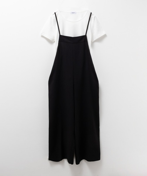 NAVY（ネイビー）の「NAVY 麻ライクサロペット＋半袖Tシャツセット アンサブル（サロペット/オーバーオール・レディース・ブラック/ミント/モカ・M/L/XL/S）」の7枚目の写真