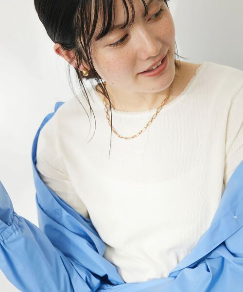 CRAFT STANDARD BOUTIQUE（クラフトスタンダードブティック）の「フリルテープリブカットプルオーバー（Tシャツ/カットソー・レディース・オフホワイト/ブラック/ベージュ・FREE）」の18枚目の写真