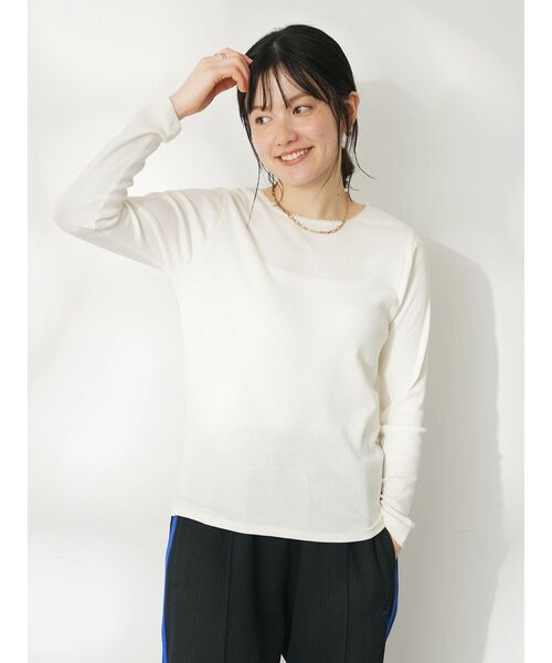 CRAFT STANDARD BOUTIQUE（クラフトスタンダードブティック）の「フリルテープリブカットプルオーバー（Tシャツ/カットソー・レディース・オフホワイト/ブラック/ベージュ・FREE）」の19枚目の写真