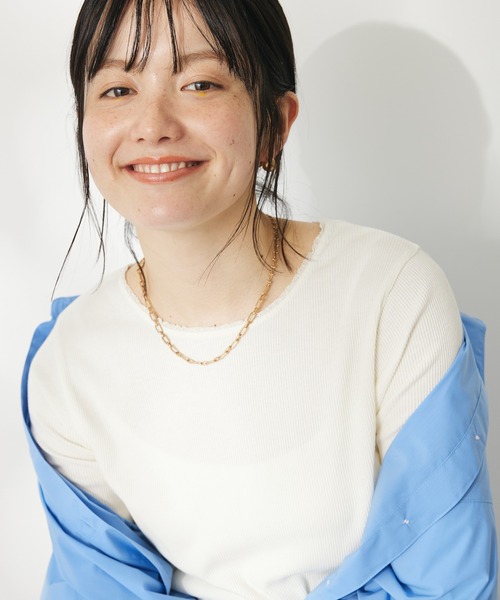 CRAFT STANDARD BOUTIQUE（クラフトスタンダードブティック）の「フリルテープリブカットプルオーバー（Tシャツ/カットソー・レディース・オフホワイト/ブラック/ベージュ・FREE）」の2枚目の写真