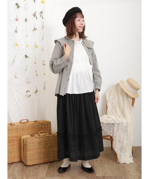 Samansa Mos2（サマンサ モスモス）の「襟スカラップブラウス（シャツ/ブラウス・レディース・オフホワイト/ブラック/キナリ/グレー・F）」の11枚目の写真