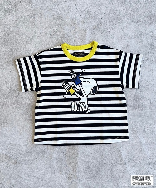 PEANUTS（ピーナッツ）の「【PEANUTS】スヌーピー/ボーダーTシャツ（80～150cm）（Tシャツ/カットソー・キッズ・パープル/ブラック・80/90/95/100/110/120/130/140/150）」の2枚目の写真