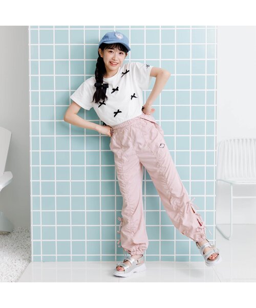 algy（アルジー）の「サス付きギャザーカーゴパンツ（カーゴパンツ・キッズ・オフホワイト/ブラック/ピンク・SMALL/MEDIUM/X-SMALL/XX-SMALL）」の10枚目の写真