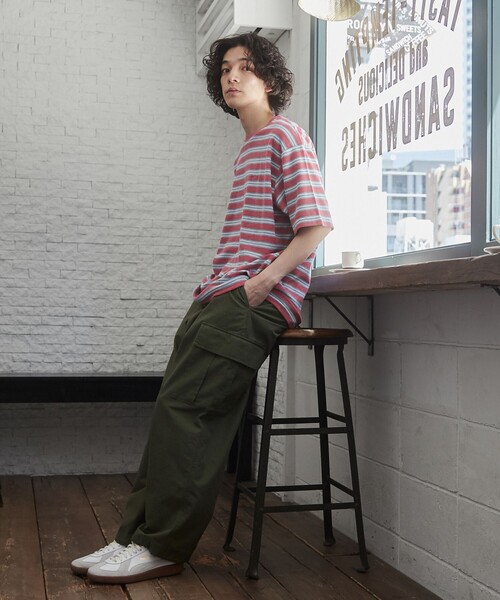 TOWNCRAFT（タウンクラフト）の「TOWNCRAFT（タウンクラフト） 別注パイルボーダーTシャツ（EC限定サイズ）（Tシャツ/カットソー・メンズ・パープル/ライム/ライトピンク・M/L/XL）」の7枚目の写真