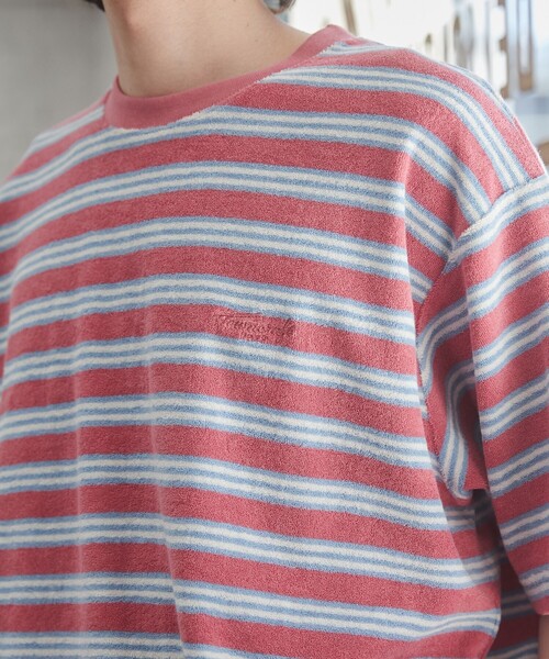 TOWNCRAFT（タウンクラフト）の「TOWNCRAFT（タウンクラフト） 別注パイルボーダーTシャツ（EC限定サイズ）（Tシャツ/カットソー・メンズ・パープル/ライム/ライトピンク・M/L/XL）」の9枚目の写真