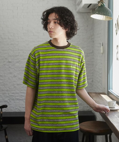 TOWNCRAFT（タウンクラフト）の「TOWNCRAFT（タウンクラフト） 別注パイルボーダーTシャツ（EC限定サイズ）（Tシャツ/カットソー・メンズ・パープル/ライム/ライトピンク・M/L/XL）」の10枚目の写真