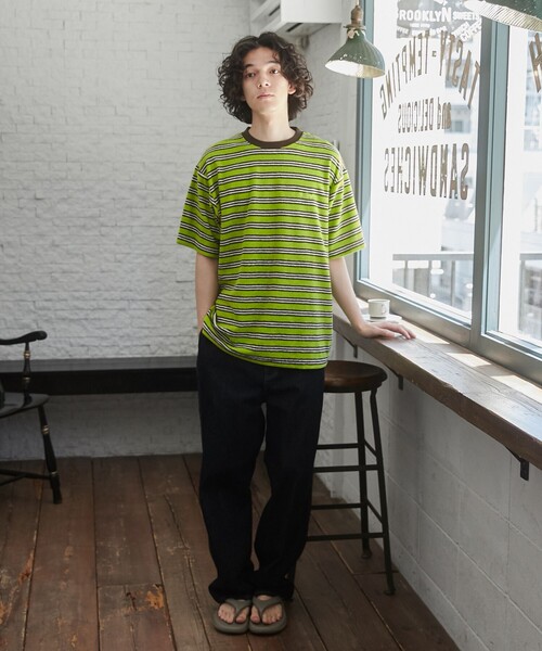 TOWNCRAFT（タウンクラフト）の「TOWNCRAFT（タウンクラフト） 別注パイルボーダーTシャツ（EC限定サイズ）（Tシャツ/カットソー・メンズ・パープル/ライム/ライトピンク・M/L/XL）」の11枚目の写真