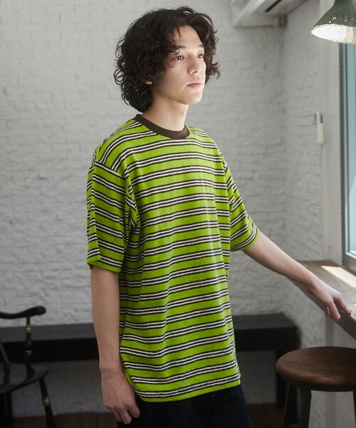 TOWNCRAFT（タウンクラフト）の「TOWNCRAFT（タウンクラフト） 別注パイルボーダーTシャツ（EC限定サイズ）（Tシャツ/カットソー・メンズ・パープル/ライム/ライトピンク・M/L/XL）」の12枚目の写真