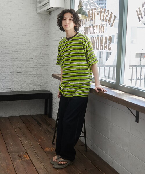 TOWNCRAFT（タウンクラフト）の「TOWNCRAFT（タウンクラフト） 別注パイルボーダーTシャツ（EC限定サイズ）（Tシャツ/カットソー・メンズ・パープル/ライム/ライトピンク・M/L/XL）」の13枚目の写真