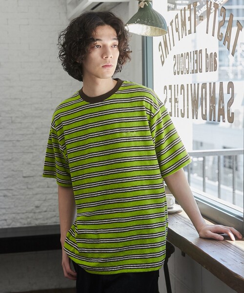 TOWNCRAFT（タウンクラフト）の「TOWNCRAFT（タウンクラフト） 別注パイルボーダーTシャツ（EC限定サイズ）（Tシャツ/カットソー・メンズ・パープル/ライム/ライトピンク・M/L/XL）」の14枚目の写真