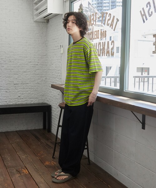 TOWNCRAFT（タウンクラフト）の「TOWNCRAFT（タウンクラフト） 別注パイルボーダーTシャツ（EC限定サイズ）（Tシャツ/カットソー・メンズ・パープル/ライム/ライトピンク・M/L/XL）」の15枚目の写真