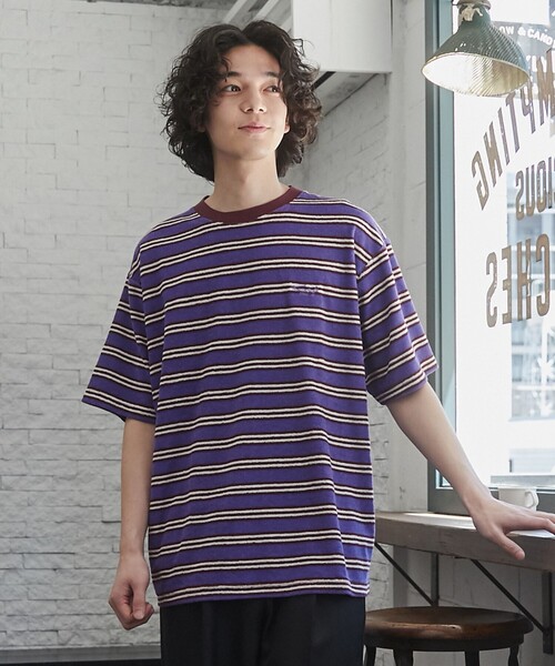 TOWNCRAFT（タウンクラフト）の「TOWNCRAFT（タウンクラフト） 別注パイルボーダーTシャツ（EC限定サイズ）（Tシャツ/カットソー・メンズ・パープル/ライム/ライトピンク・M/L/XL）」の17枚目の写真