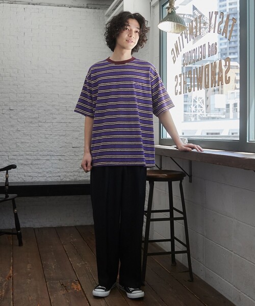 TOWNCRAFT（タウンクラフト）の「TOWNCRAFT（タウンクラフト） 別注パイルボーダーTシャツ（EC限定サイズ）（Tシャツ/カットソー・メンズ・パープル/ライム/ライトピンク・M/L/XL）」の18枚目の写真