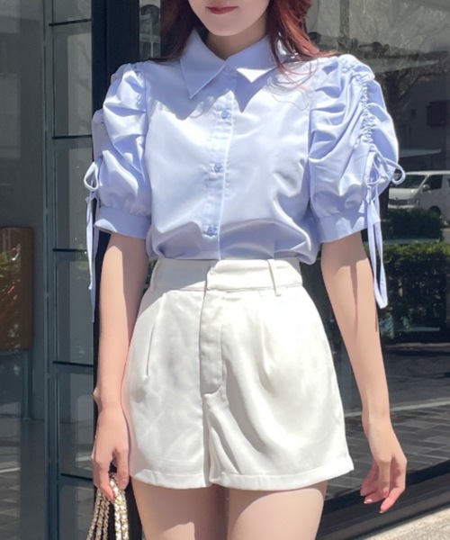 NOMAE（ノーマエ）の「リボンギャザースリーブブラウス（シャツ/ブラウス・レディース・ホワイト/ブルー/ブルー系その他/ピンク・FREE）」の2枚目の写真