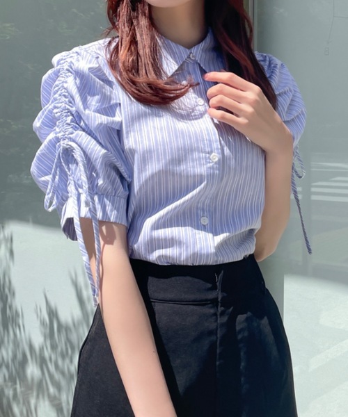 NOMAE（ノーマエ）の「リボンギャザースリーブブラウス（シャツ/ブラウス・レディース・ホワイト/ブルー/ブルー系その他/ピンク・FREE）」の5枚目の写真