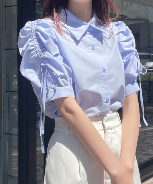 NOMAE（ノーマエ）の「リボンギャザースリーブブラウス（シャツ/ブラウス・レディース・ホワイト/ブルー/ブルー系その他/ピンク・FREE）」の14枚目の写真