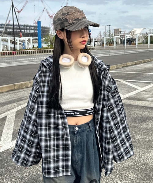 shrita（シュリータ）の「フード付きチェックシャツ【キッズでも着れるSサイズ展開あり】（シャツ/ブラウス・キッズ・ネイビー/ブラック・L/S/M）」の4枚目の写真