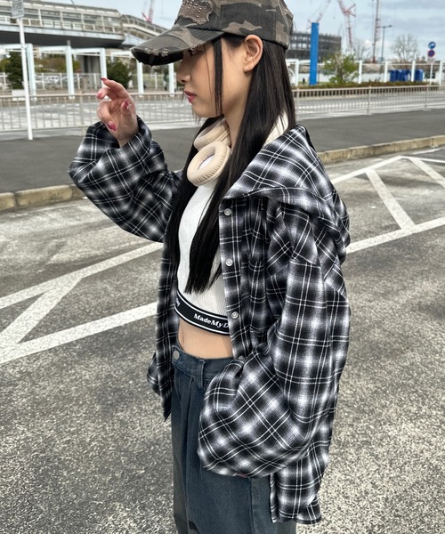 shrita（シュリータ）の「フード付きチェックシャツ【キッズでも着れるSサイズ展開あり】（シャツ/ブラウス・キッズ・ネイビー/ブラック・L/S/M）」の5枚目の写真