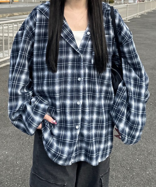 BURTON フード付きチェックシャツ L 青チェック 楽天市場】送料無料 チェックシャツ レディース トップス ネルシャツ